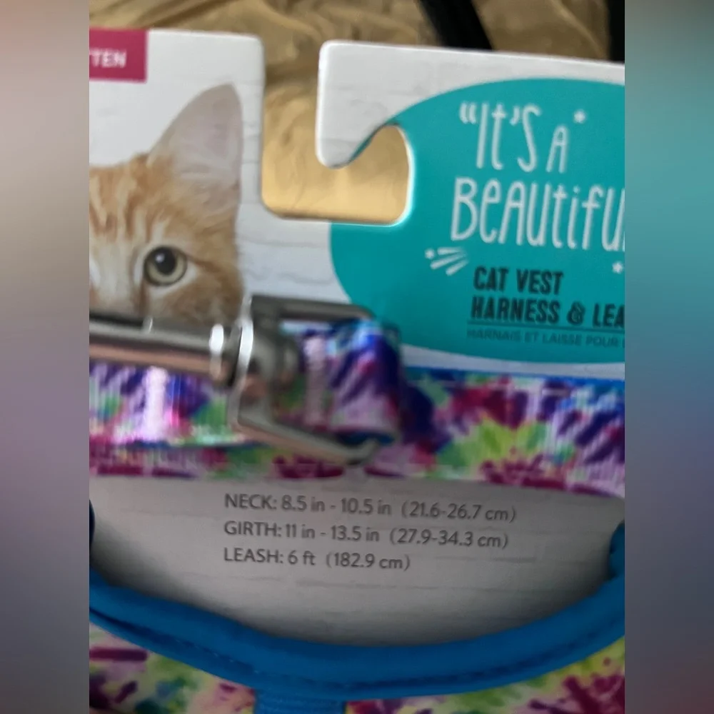 NWT - Vibrant Tie-Dye Cat Vest Harness & Leash Set